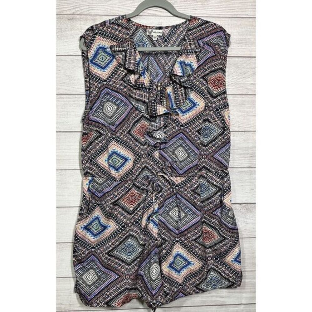 New GO COCO Multicolor Romper Shorts Geometric 1XL Pockets Elastic Waist
